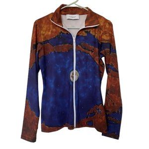 Le Galeriste Wearable Art Printed Art Zip Up Collared Sweater Size Medium